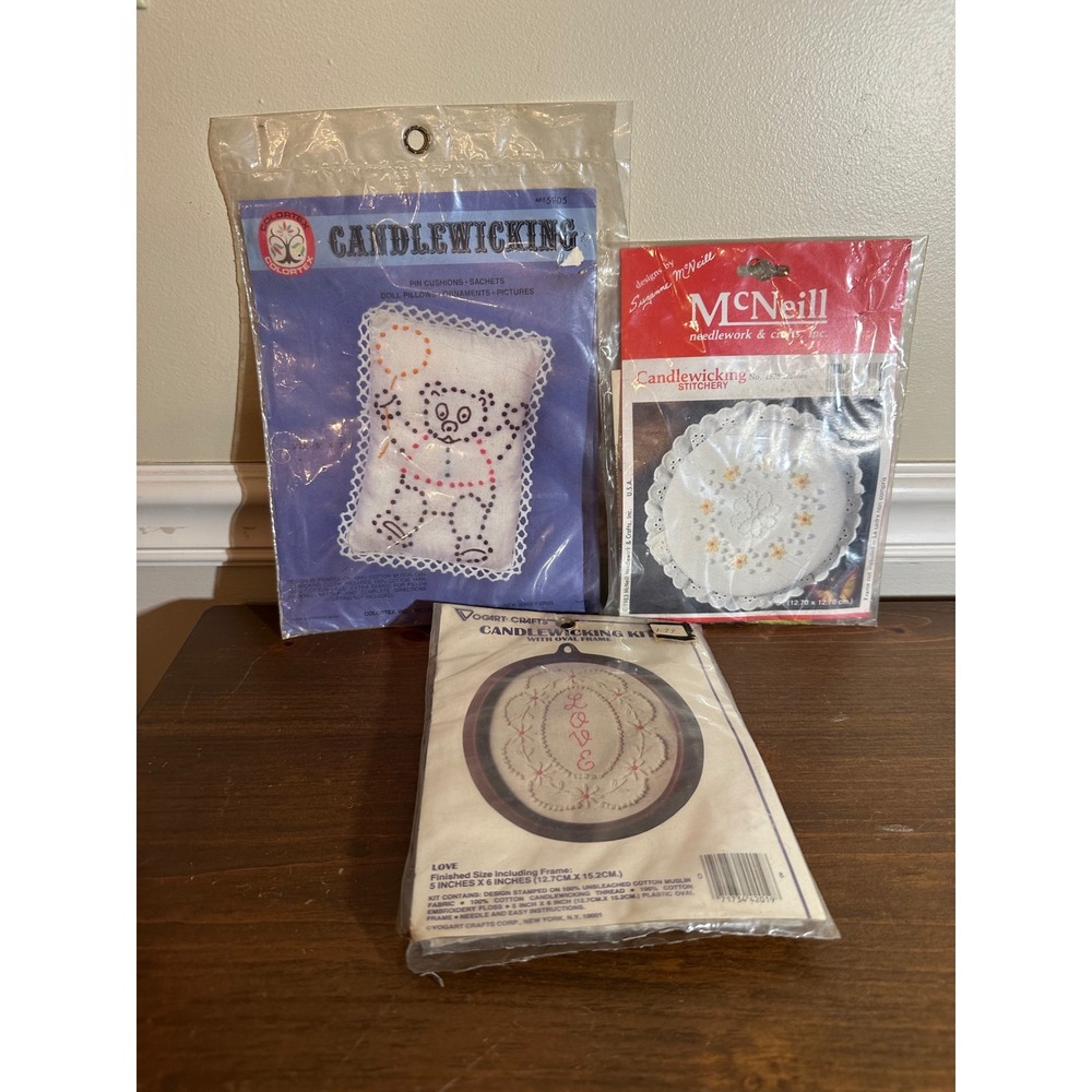Vintage Candlewicking Kit Lot Vogart McNeill Colortex Embroidery Teddy Bear Love